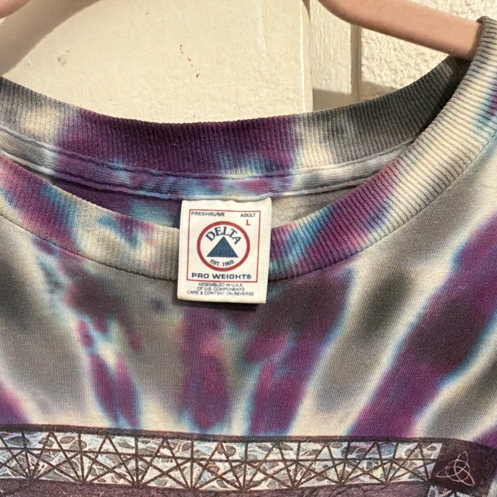 Delta Pro Weight Tie-Dye Double-Sided Graphic Crewneck Long Sleeve Tee L