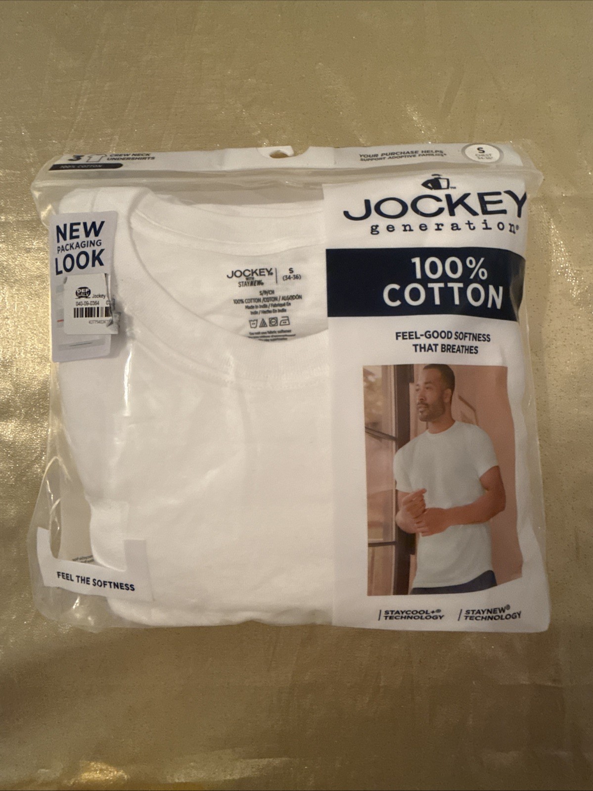 NWT Jockey 3 Pack Crew Neck Relaxed Fit T-Shirts 100% Cotton White Size S 34-36″