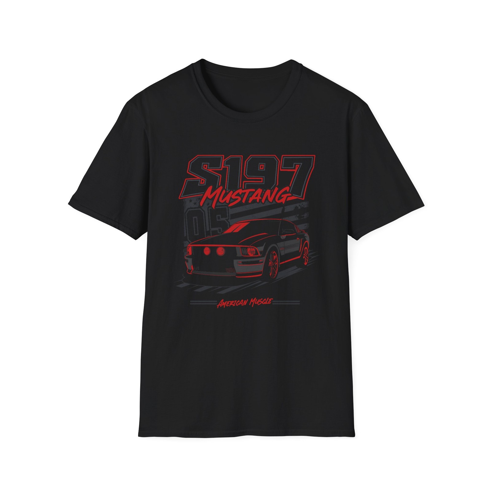 S197 Mustang 05 09 T Shirt Black Red Mustang Unisex American Muscle Car Gift