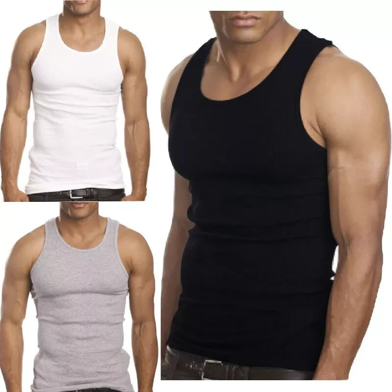 6-12 Pieces Men Tank Top 100%Cotton Ribbed White A-Shirt Wife Beater Undershirts