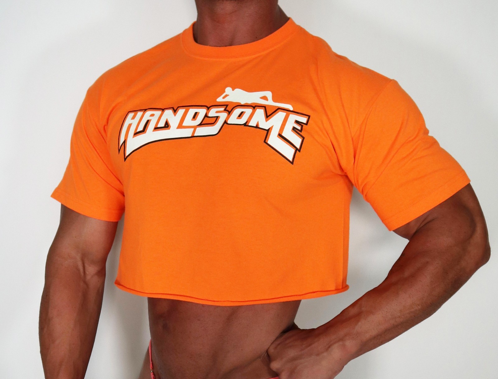 ORANGE “HANDSOME” CROPPED MEN’S T-SHIRT SIZE L