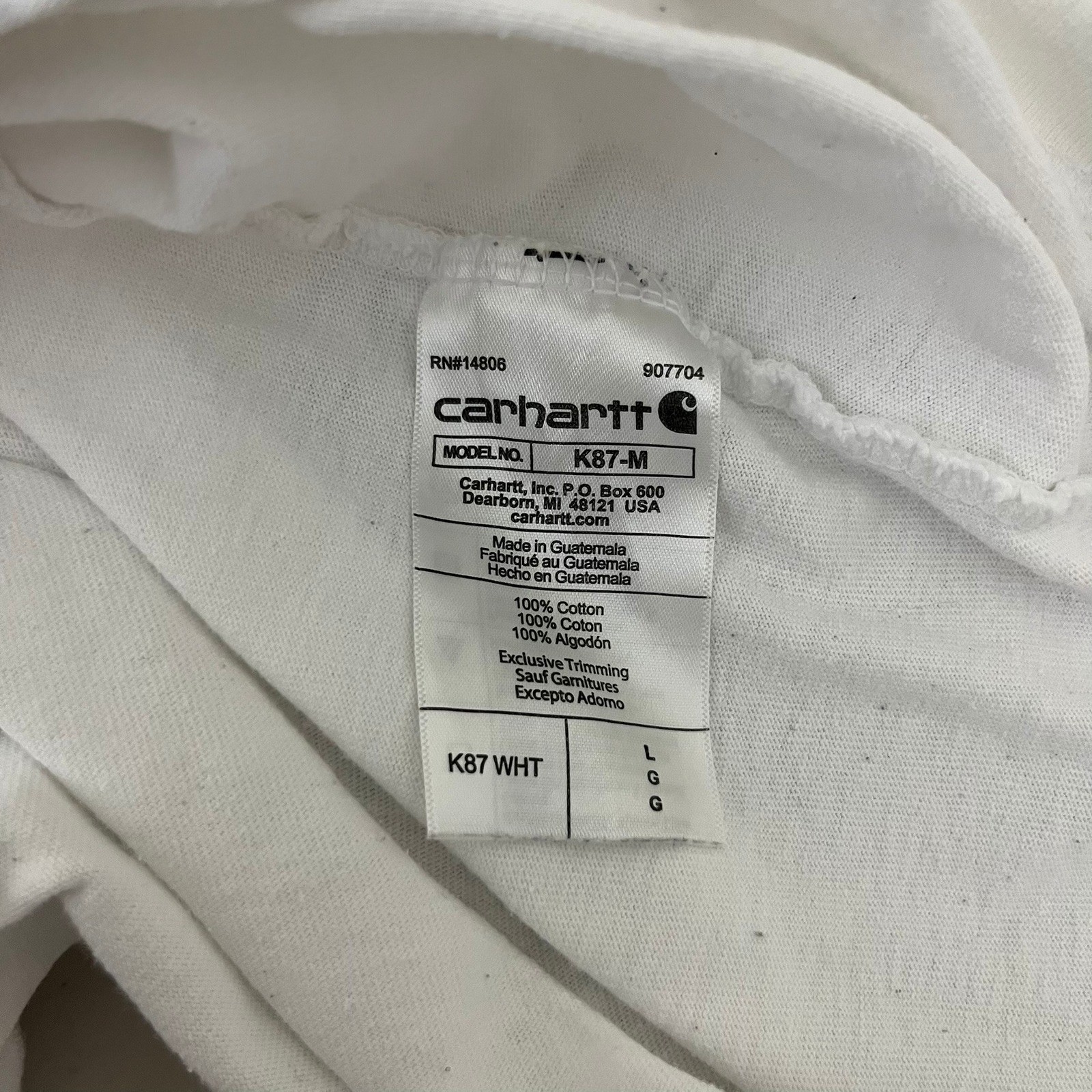 Carhartt Mens White Loose Fit K87-M Short Sleeve Pocket T-Shirt Size Large