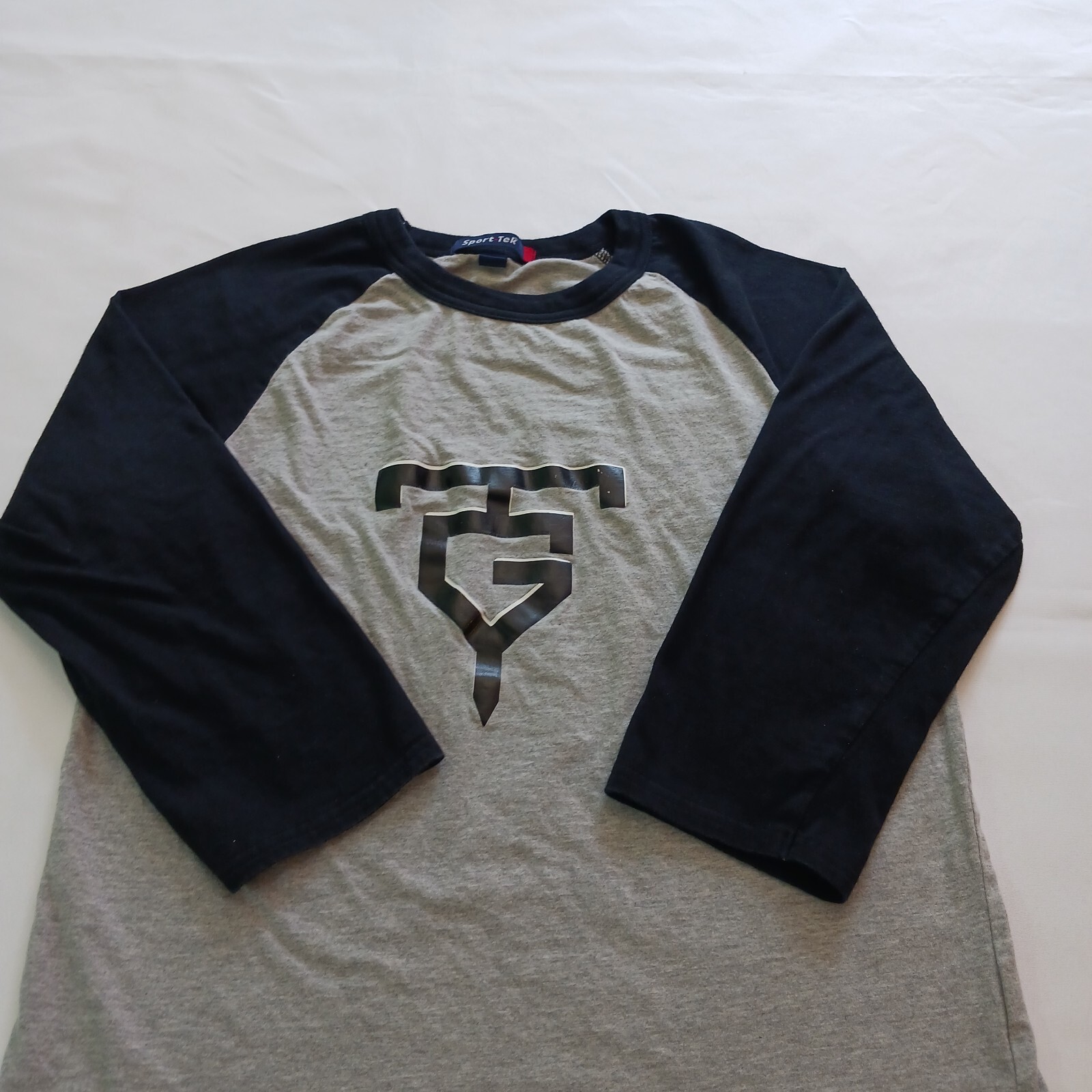 Sport-Tek 3/4 Sleeve Men’s Gray & Blue Cotton Reglan T-Shirt Size XS RN#90836