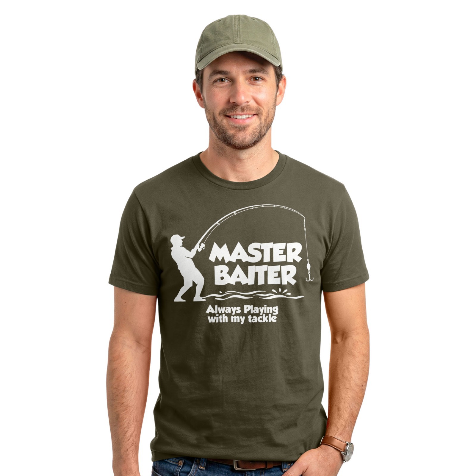 Funny Fishing Master Baiter T-Shirt Angler Fisherman Angling Dad Joke Tee
