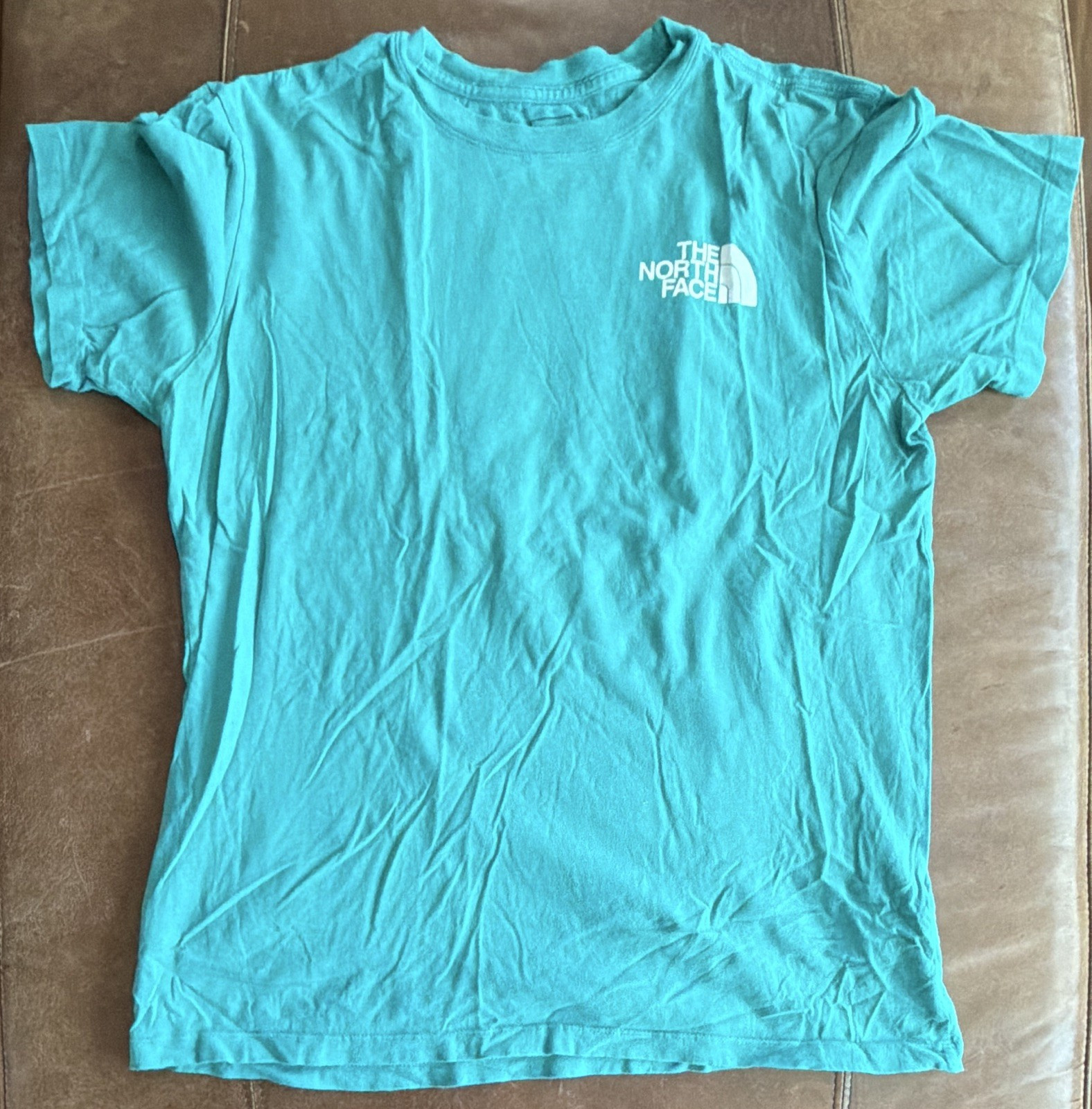 The North Face Men’s Turquoise Graphic Logo Crew Neck Cotton Tee Shirt, M