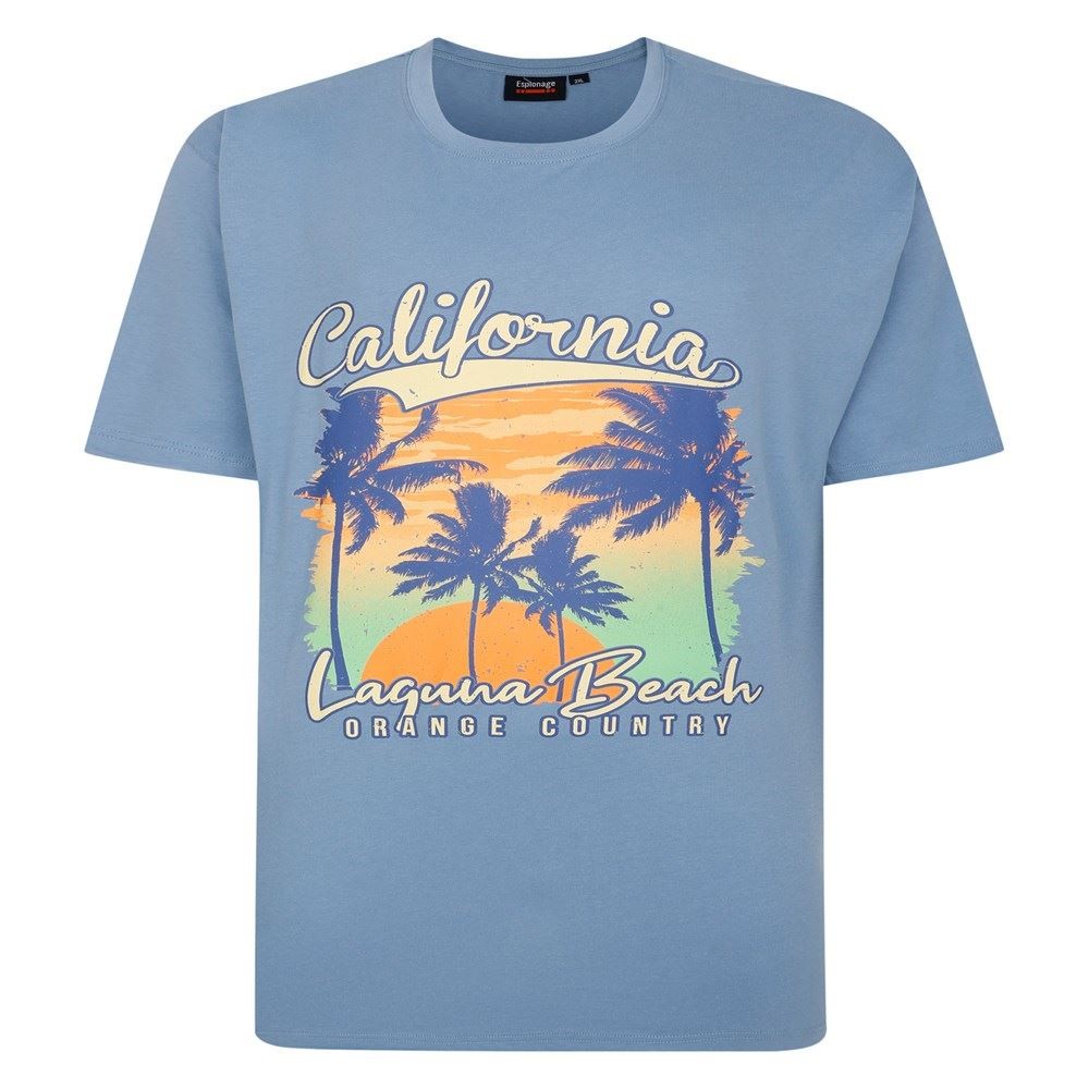 Espionage Laguna Beach Print Tee Shirt For Men in Blue, 2XL-6XL