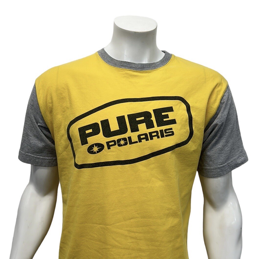 Vintage Authentic Pure Polaris Team Wear Yellow Gray Raglan Short Sleeve Shirt L