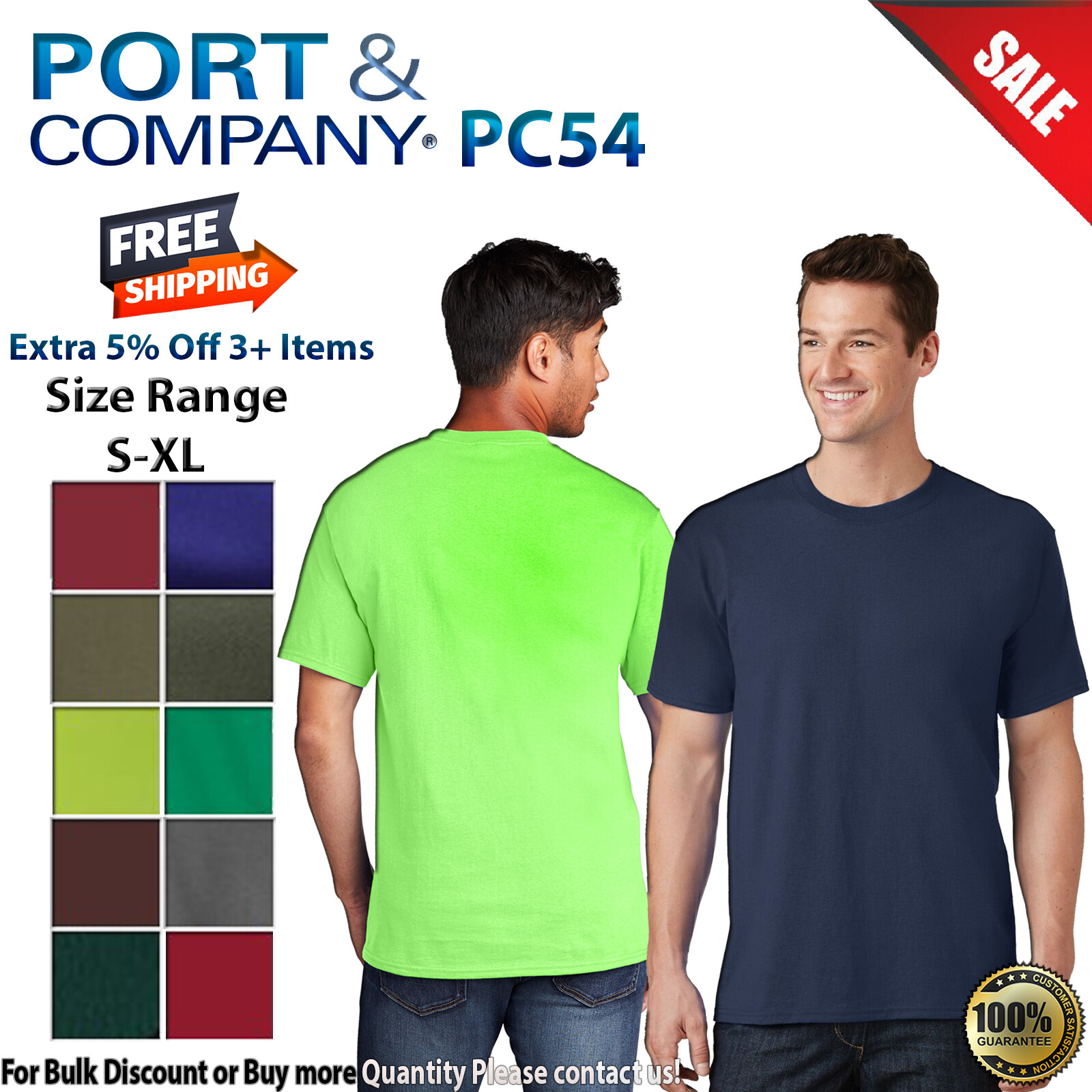 Port & Company PC54 Mens Short Sleeve Core Cotton Crew Neck Relaxing T-Shirt