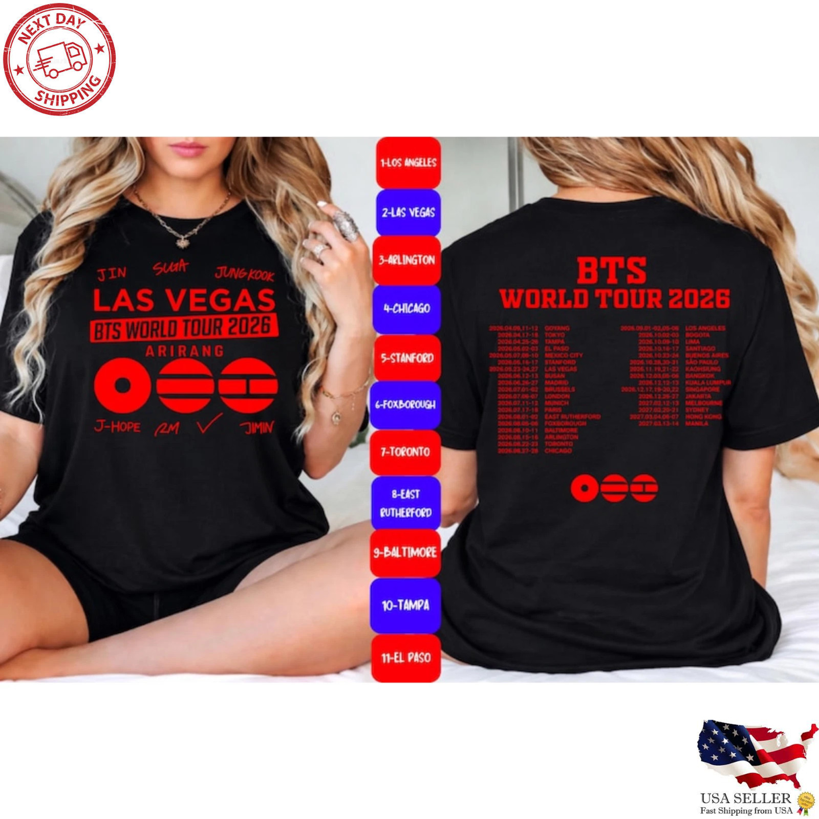 BTS World Tour 2026 Double Sided Shirt Kpop Concert Tour Dates Tee