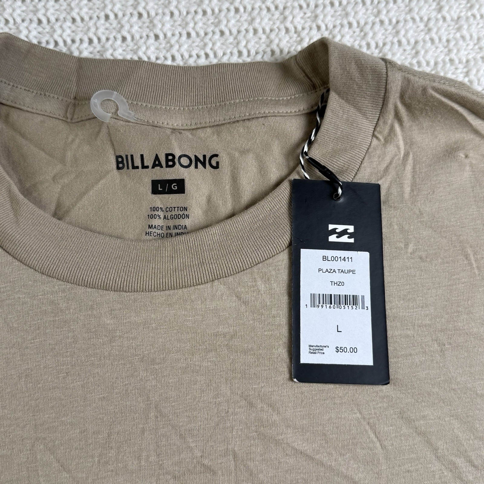Billabong Men’s Sz L Tan Retro Stripes Graphic Surf T-Shirt 100% Cotton Casual