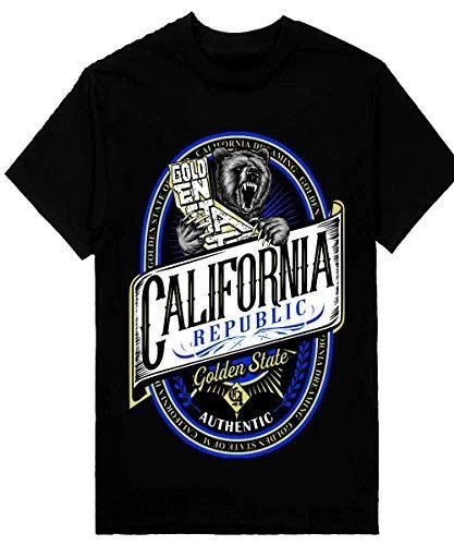 California Republic Mens Heavyweight T-Shirt Printed On Shaka Wear Tee Golden St