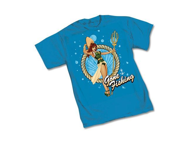 DC BOMBSHELL MERA GONE FISHING – BLUE Adult Licensed T-Shirt – Aquaman – S-2XL
