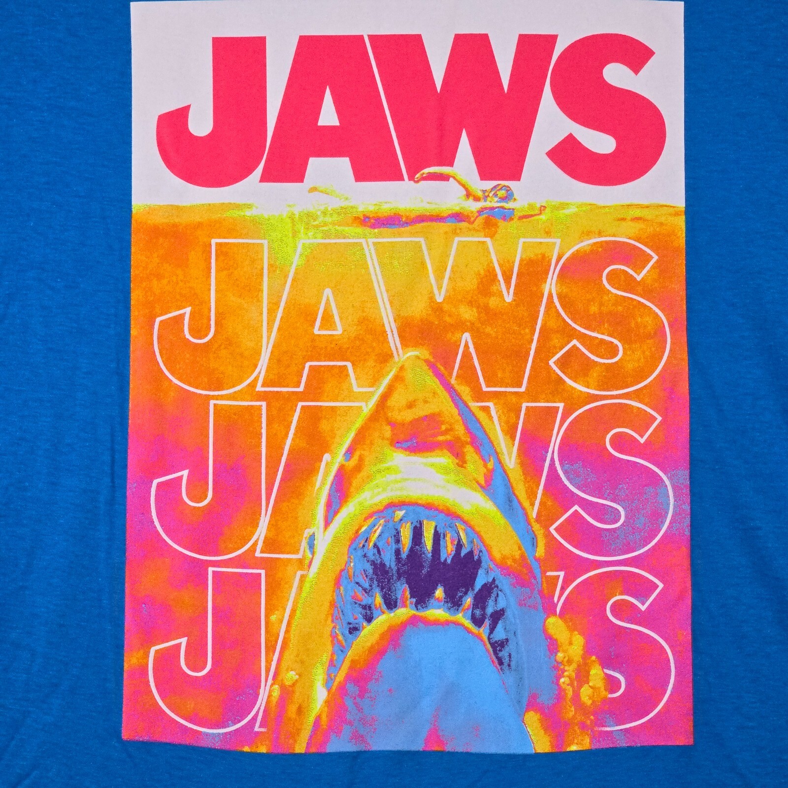 JAWS Shirt Mens Large Blue Orange Casual Movie Film Shark Poster Swimmer NWT