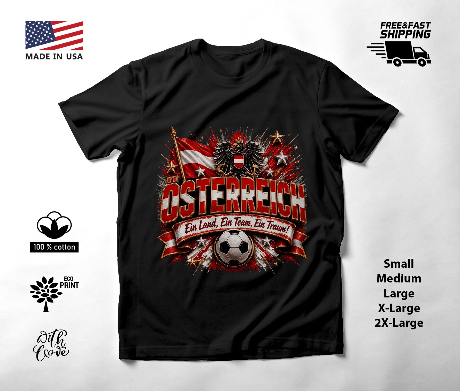 AUSTRIA – NEW World Cup 2026 Football Soccer Fans Black T-Shirt Tee Shirt