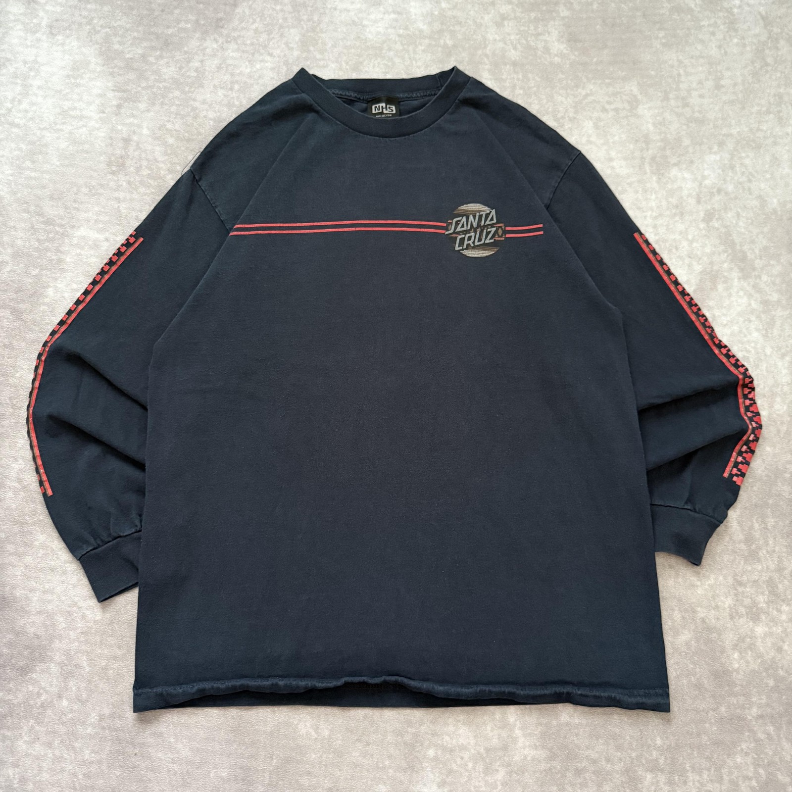 Vintage Santa Cruz Skateboards Shirt Mens L Blue Long Sleeve Stripe Graphic Surf