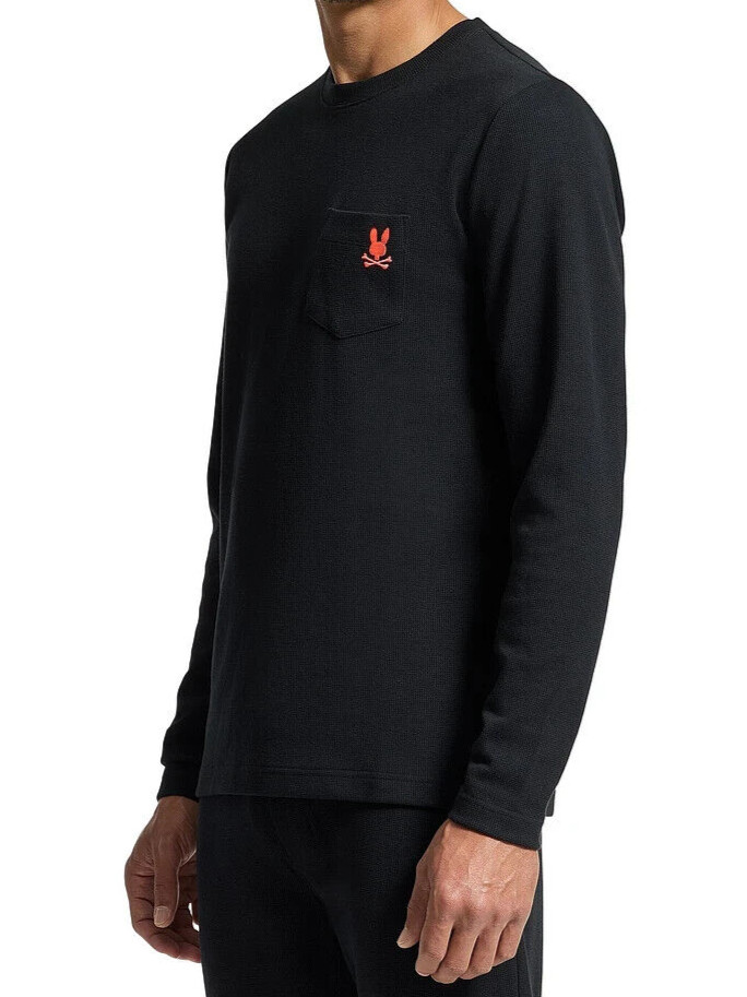 Psycho Bunny Vail Long Sleeve Bunny Waffle Lounge Pocket Shirt Men’s NWT
