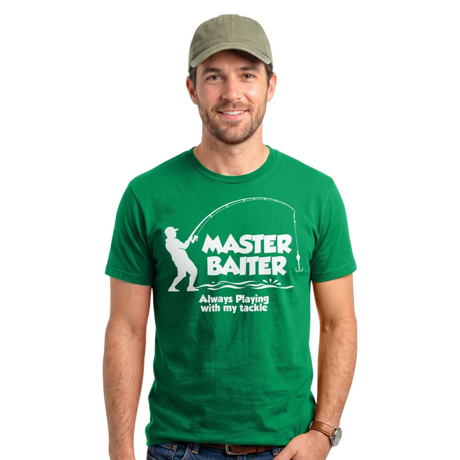 Funny Fishing Master Baiter T-Shirt Angler Fisherman Angling Dad Joke Tee