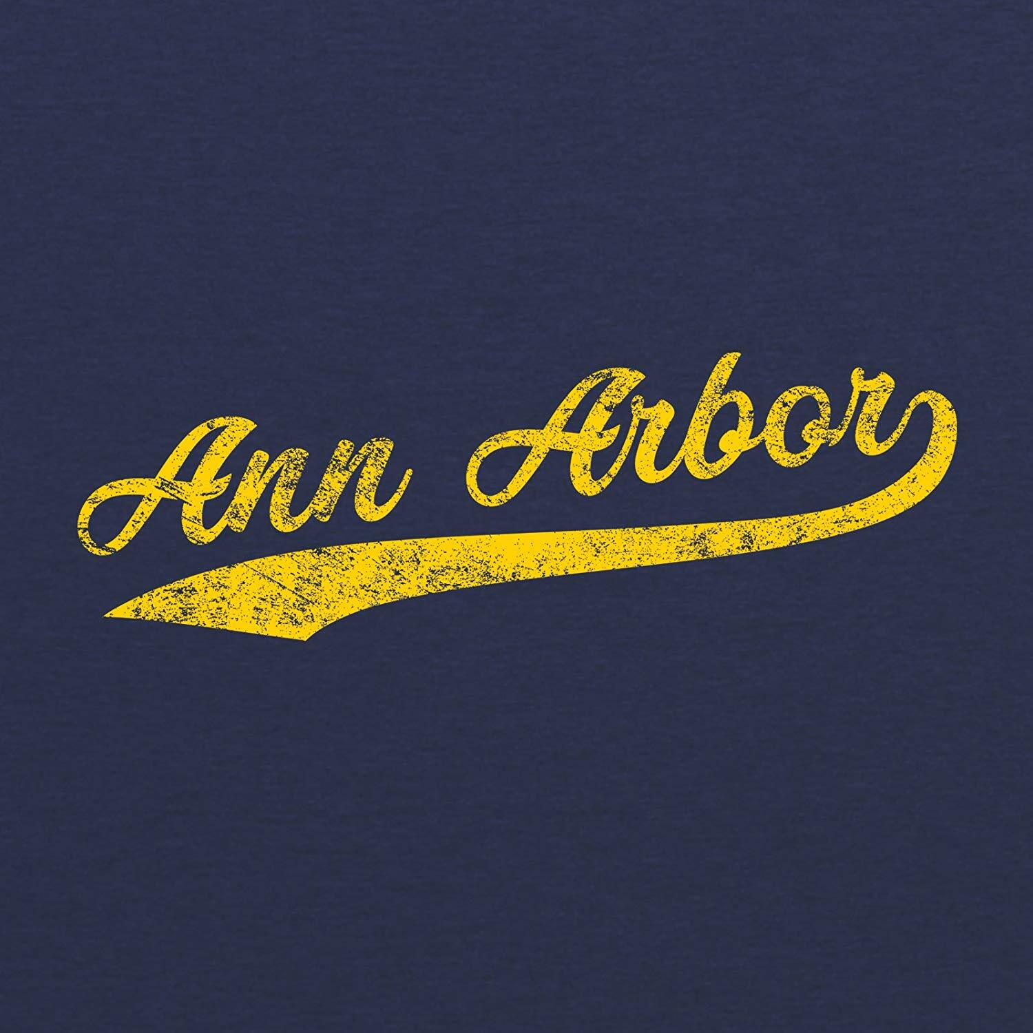 Ann Arbor City Baseball Script – Michigan Pride Triblend T Shirt – Vintage Navy