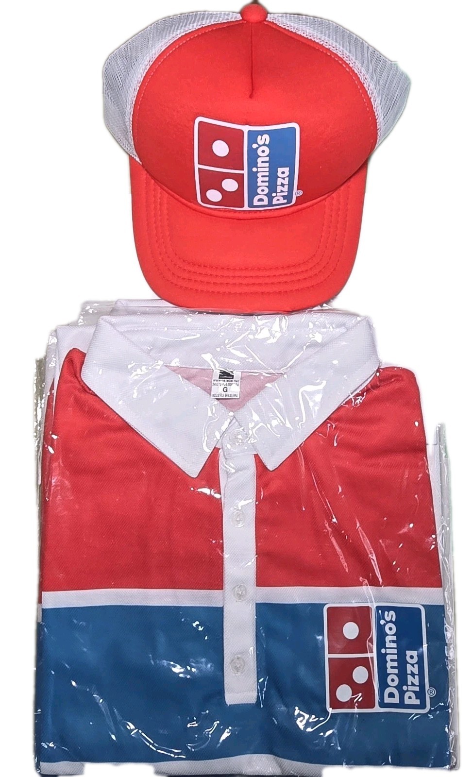 Domino’s Pizza Employee Red White Blue Work Shirt Size G (Large) & Hat