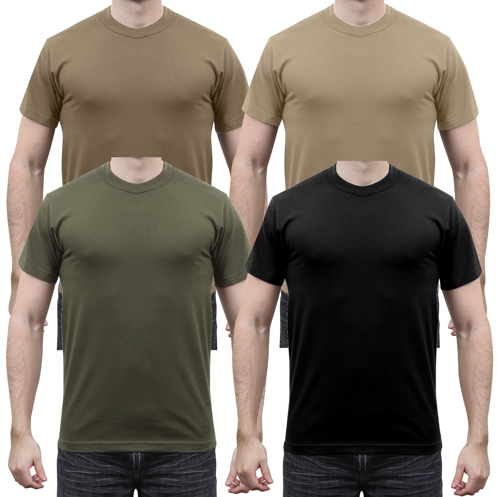 Polyester Cotton Blend Military Solid Color T-Shirts Tees Tee Shirts