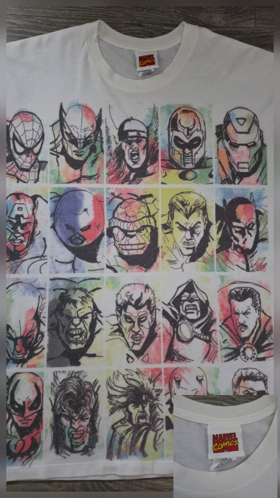 Authentic 2011 Marvel Comics Milti-Character White Graphic Watercolor T-Shirt L