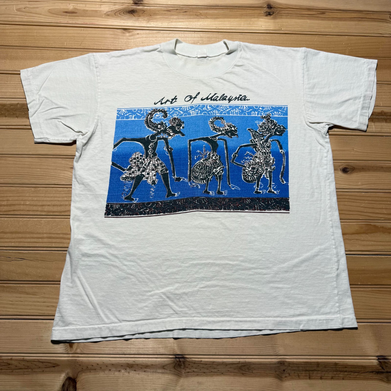 Vintage 90s Art Of Malaysia Wayang Kulit Shadow Puppets Graphic T-Shirt – Large