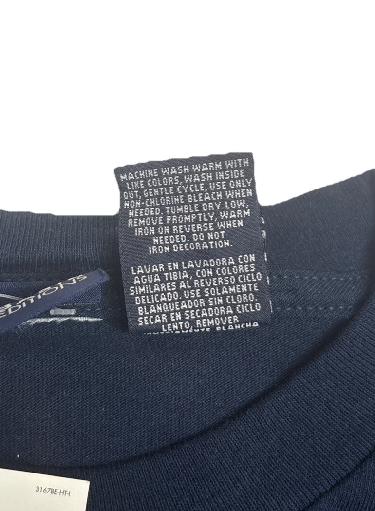 Vintage Basic Editions USA Graphic Print Flag T-shirt Navy Blue Mens Size XL