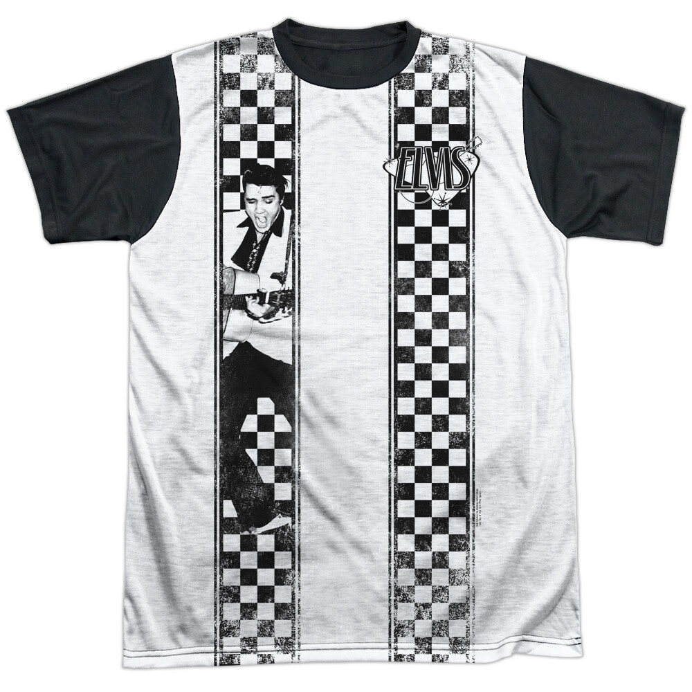 Elvis Presley Checkered Bowling Shirt Adult Costume T Shirt (Black Back), S-3XL