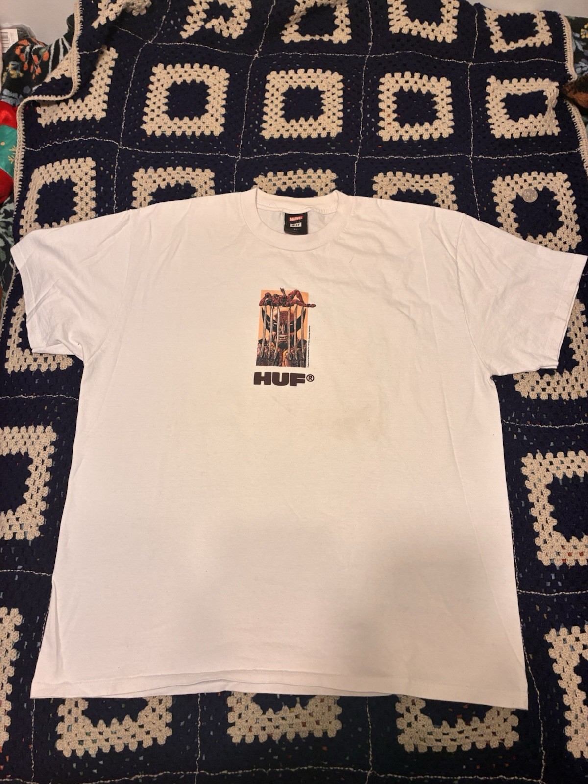 Marvel HUF Deadpool Wolverine X-Men Cartoon Skateboard Graphic T-Shirt XL