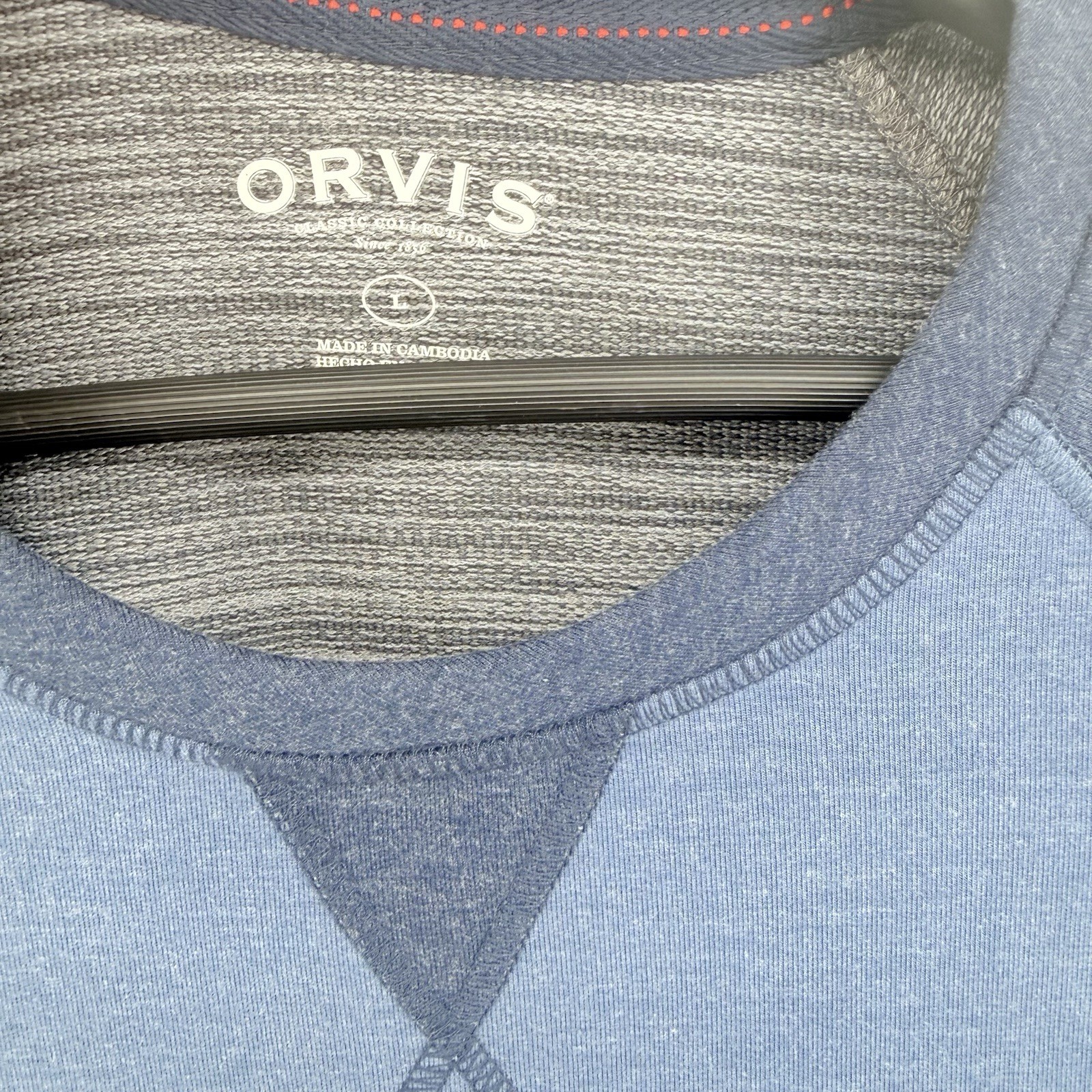 Orvis Classic Collection Pullover Shirt Mens Blue Large Long Sleeve Size L