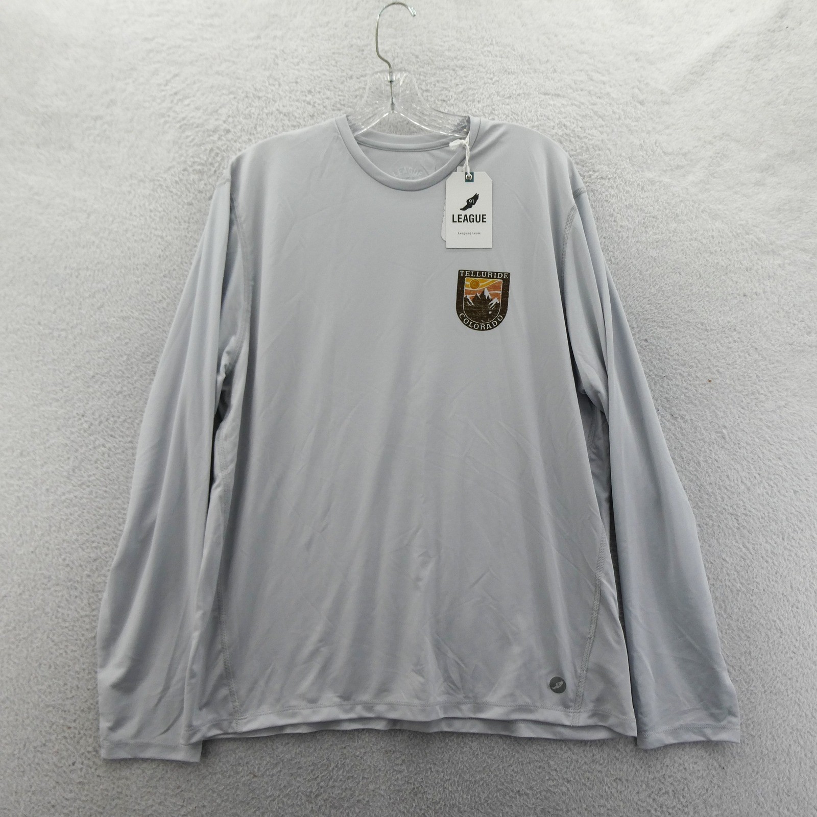 League Long Sleeve Shirt Men Large Telluride Colorado Gray Graphic Recycled Poly