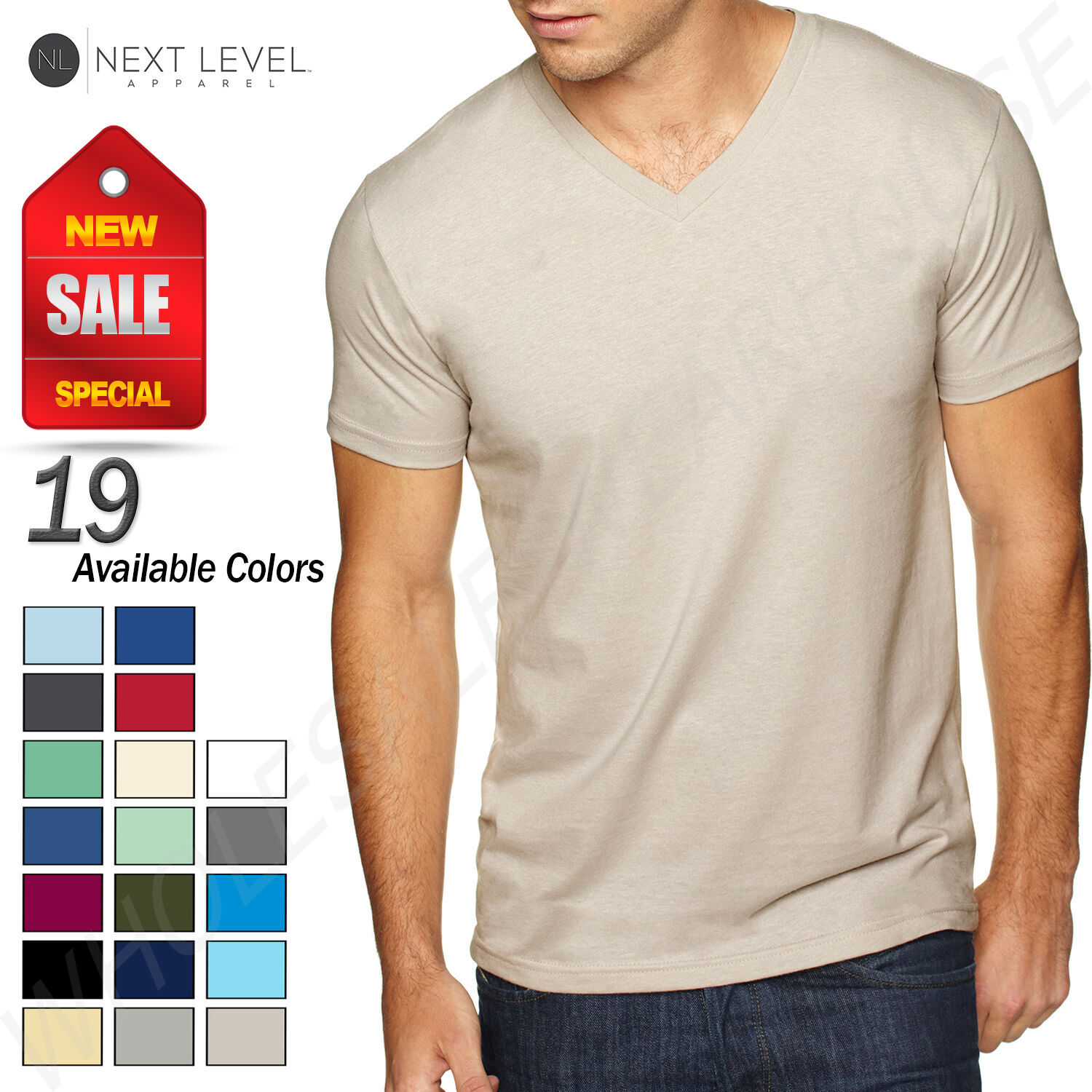 Next Level Apparel Men’s Sueded V-Neck Plain Short Sleeves T-Shirt 6440 XS-2XL