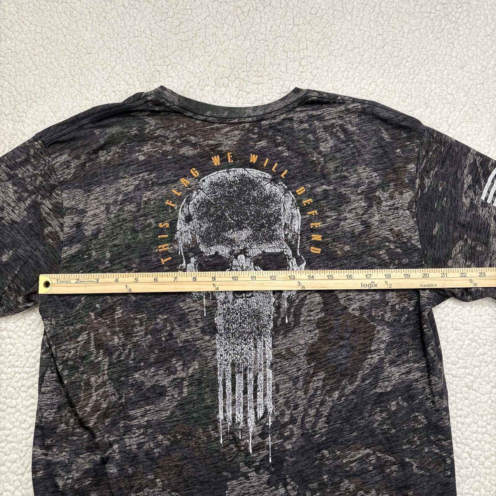 Howitzer Alpha Patriot Camo T-Shirt Mens 2XL Skull American Flag We Will Defend