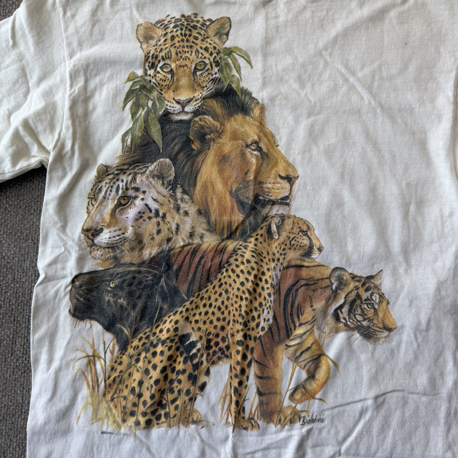 Vintage 1989 Biolchini Big Cat Men’s L T-Shirt Leopard Lion Tiger Single Stitch