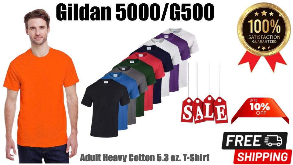 NEW Gildan Men’s Heavy Cotton Plain Crew Neck Short Sleeves T-Shirt G500/5000