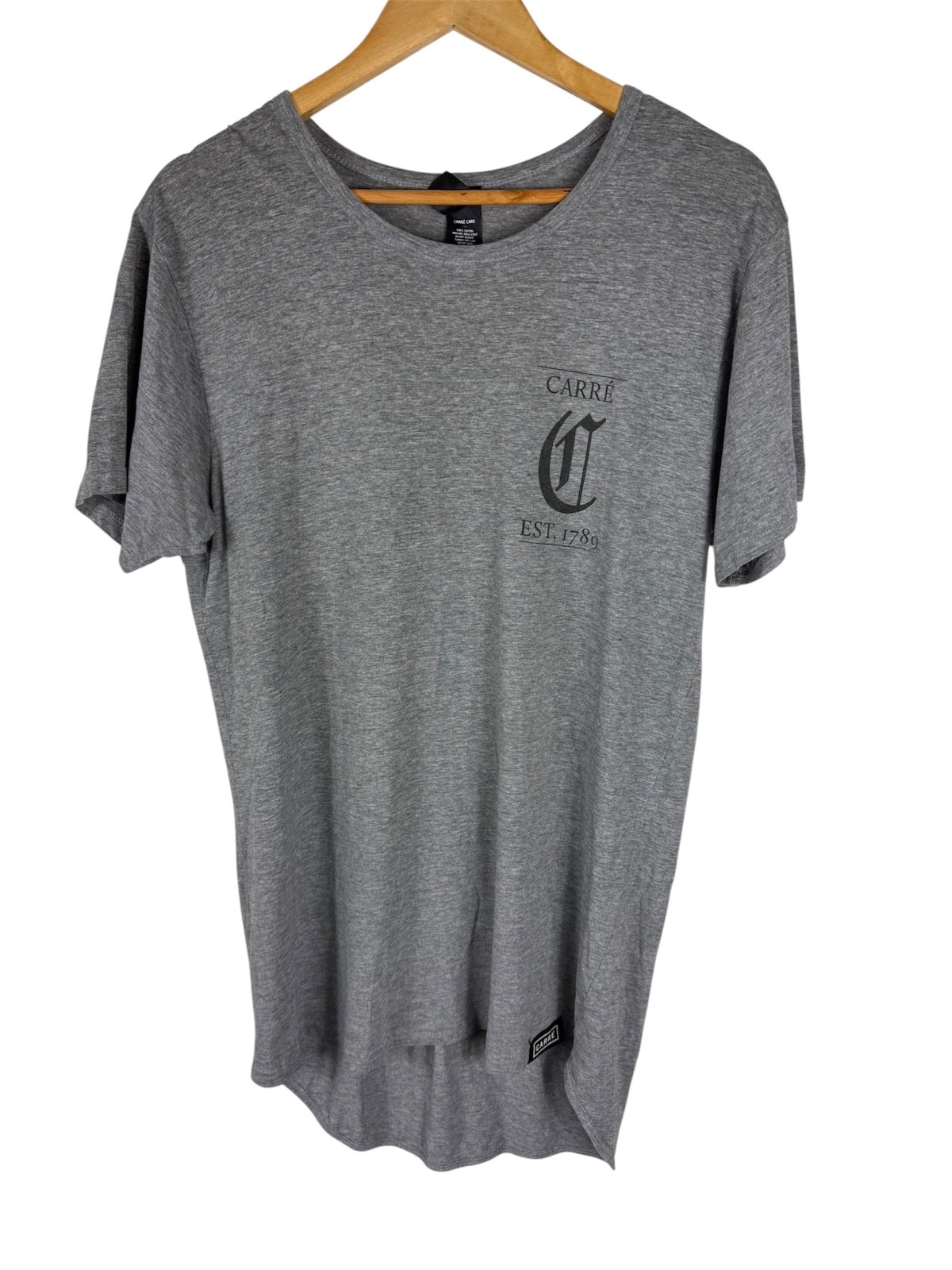 Carré Est 1789 Grey Marle Longline Scoop Tee Men’s Medium Streetwear Curved Hem
