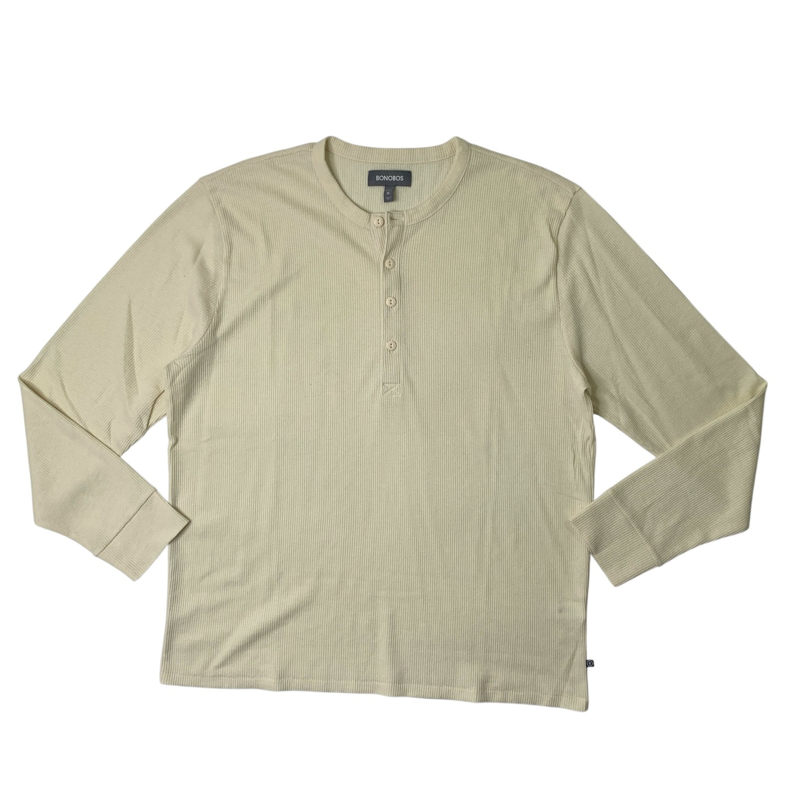 Bonobos Shirt Mens Extra Large Beige Slim Fit Waffle Knit Henley Textured Therma