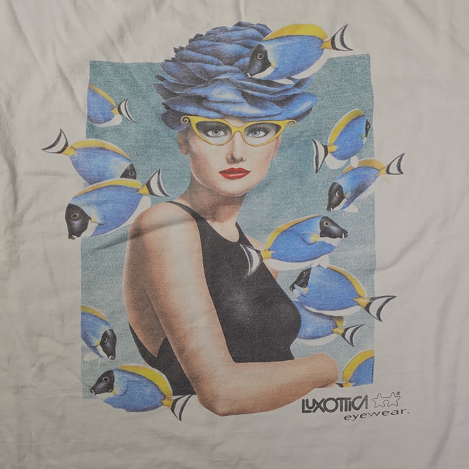VINTAGE 90s Luxottica Eyewear Model Series Aquatic Graphic T-Shirt