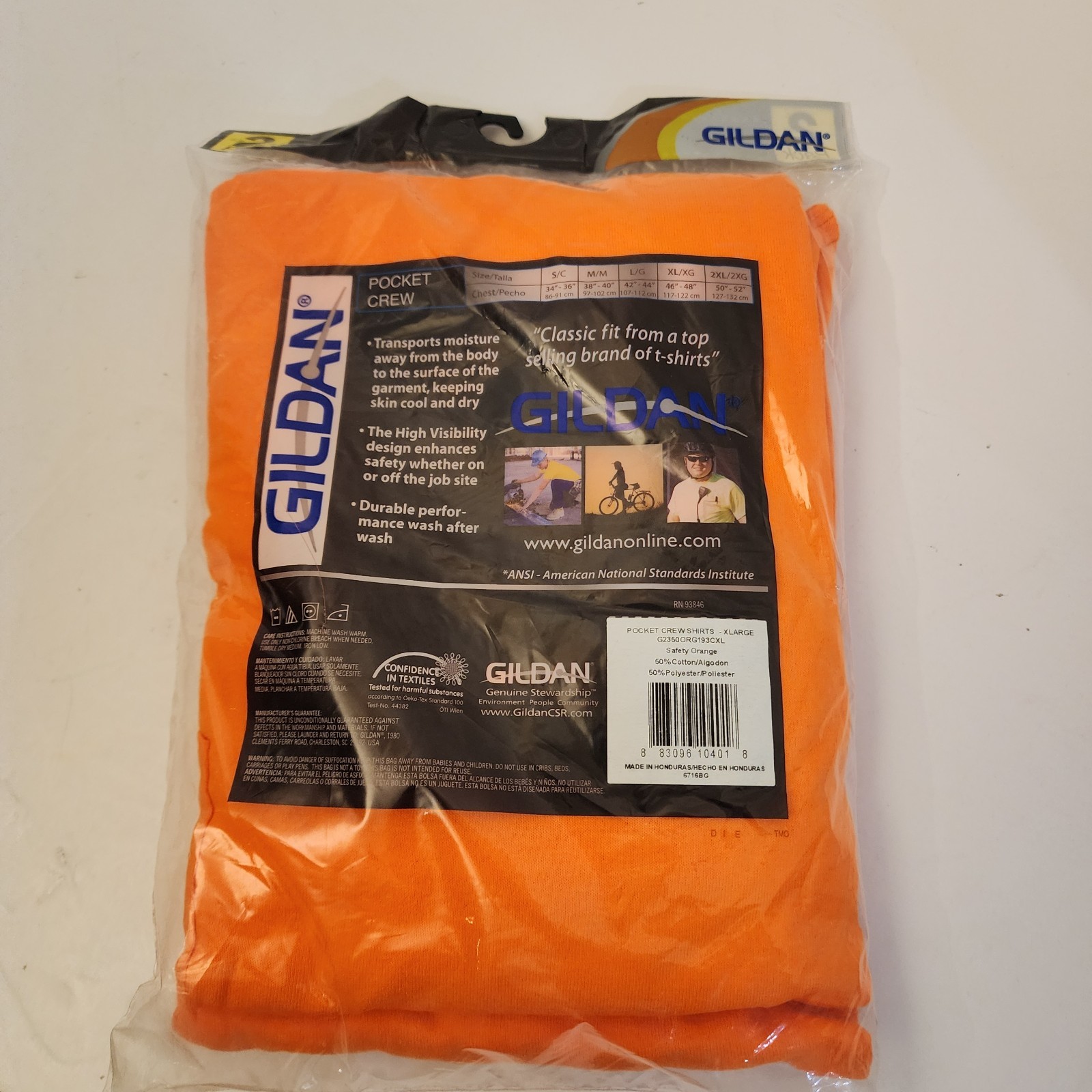 2 PACK! Gildan Workwear SAFETY ORANGE Men’s DRY BLEND Pocket XL T-Shirts