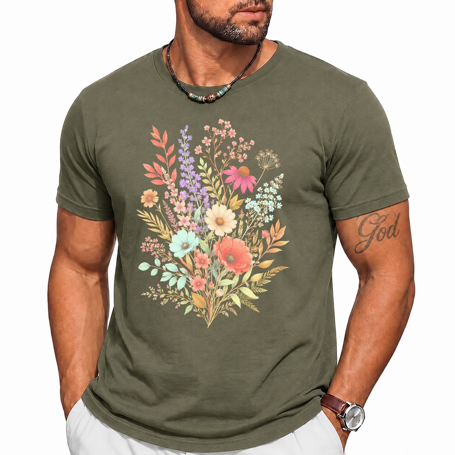 Colorful Flowers Floral Print Spring Season Women Garden Party Casual Tee Shirt
