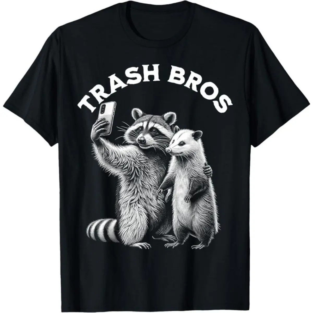 Opossum Raccoon Trash Bros Selfie Funny Meme Graphic T-Shirt Tee
