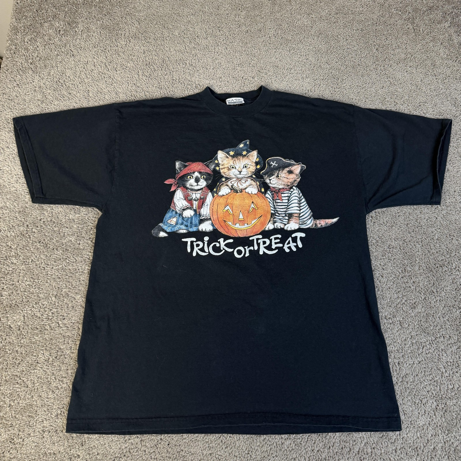 Basic Editions Shirt Mens XL Black Trick Or Treat Cats Halloween Graphic Tee