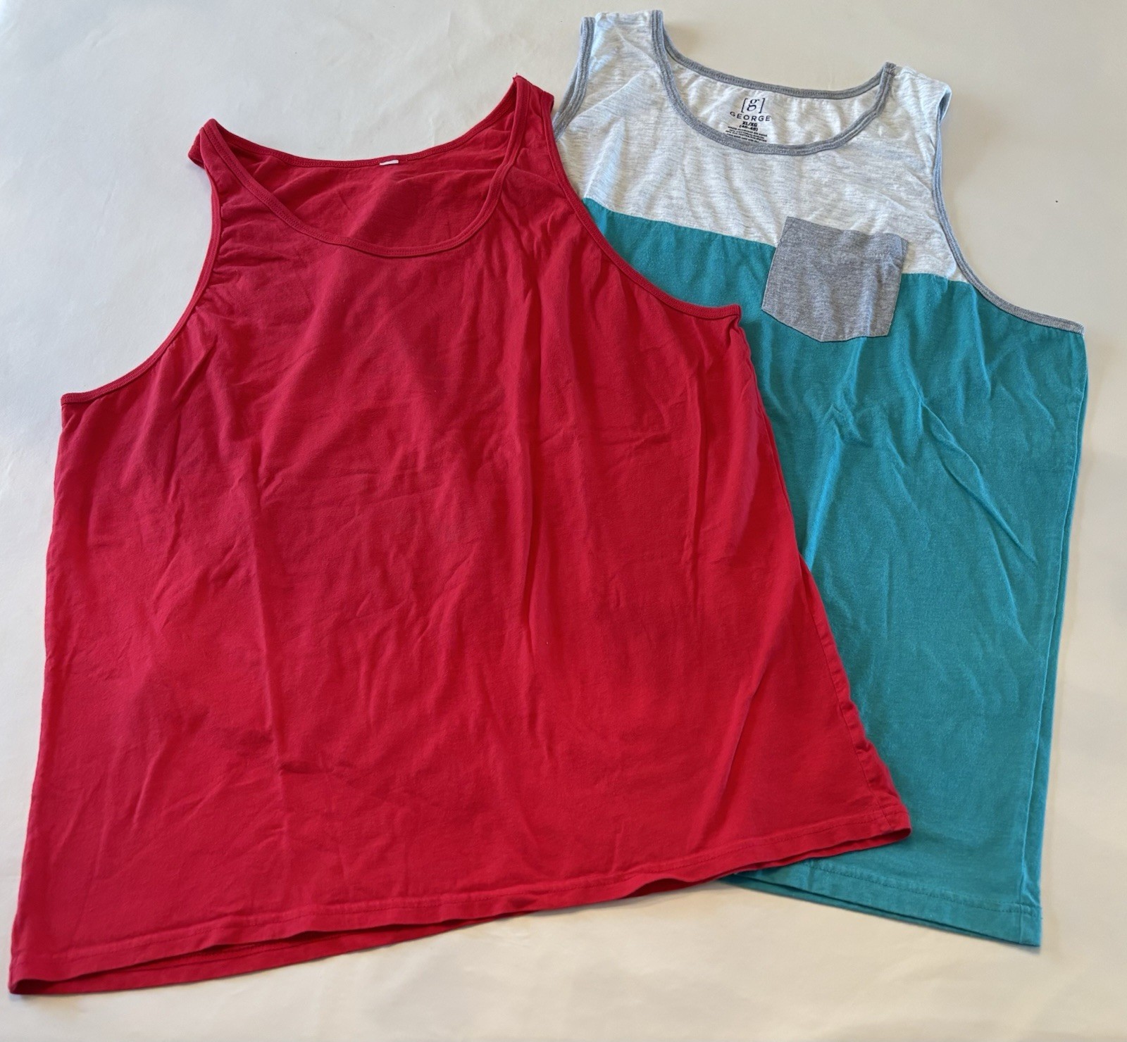 George Men’s XL Colorblock & Unbranded Tank Top Scoop Neck Cotton Blend Lot Of 2
