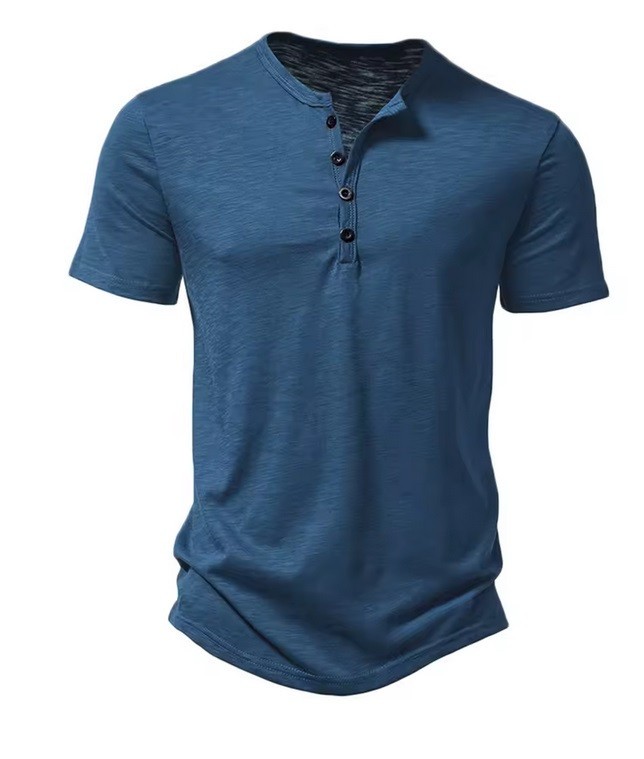 Henley Collar Summer Men Casual Solid Color Short Sleeve T Shirt for Men