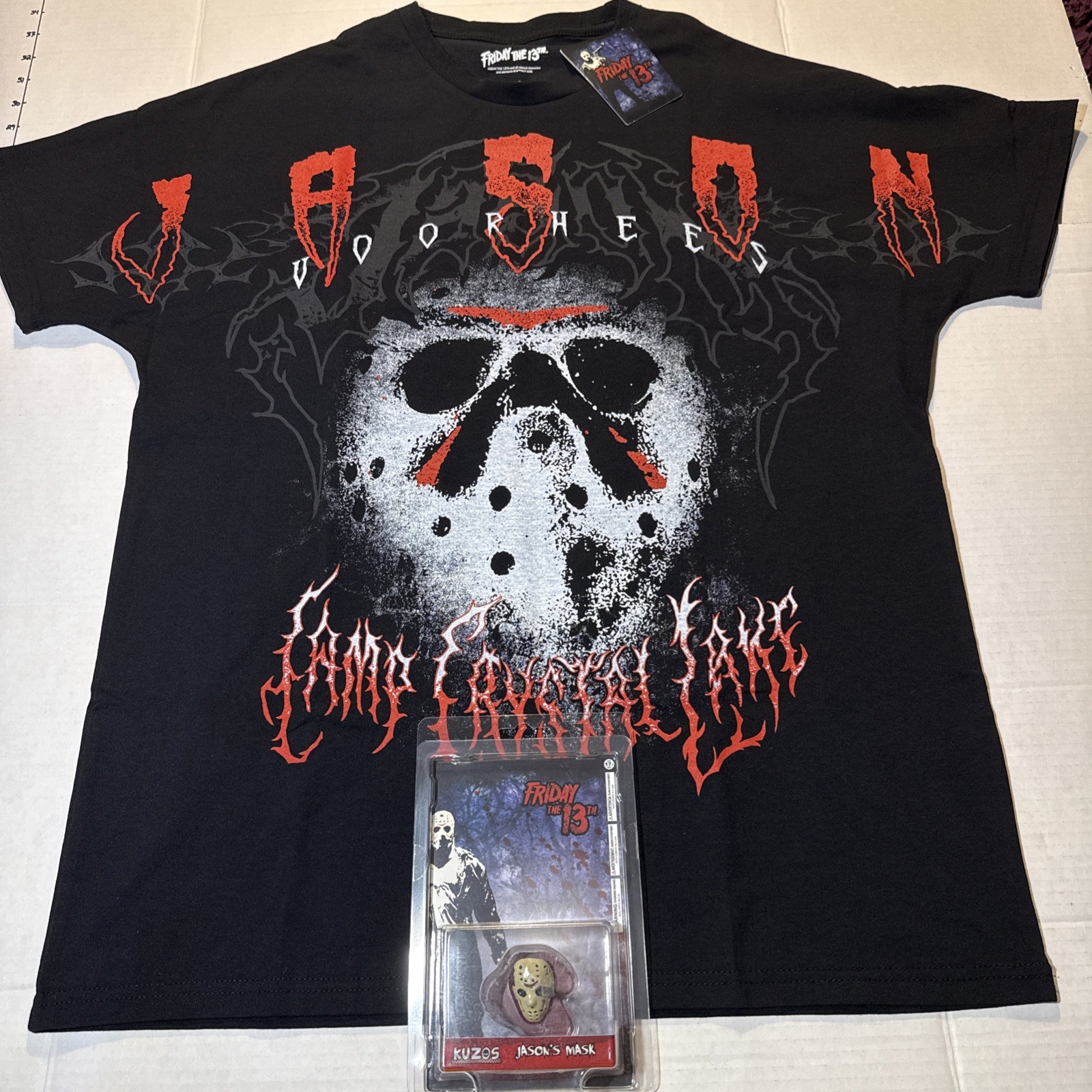JASON VOORHEES Friday The 13th Mens Size Large T-SHIRT & Kuzos Jason Mask, NWT🔥