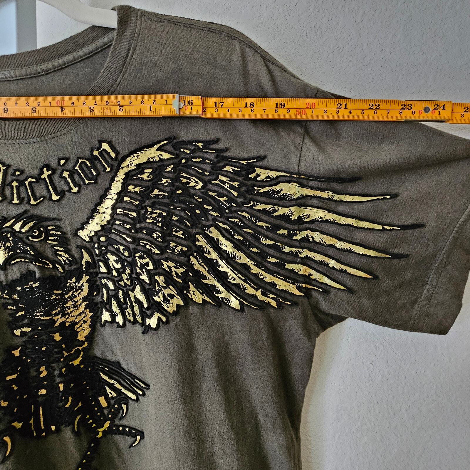 AFFLICTION Y2K Green Tie-Dye Gold Black Foil Velvet Graphic Eagle Shirt Sz L