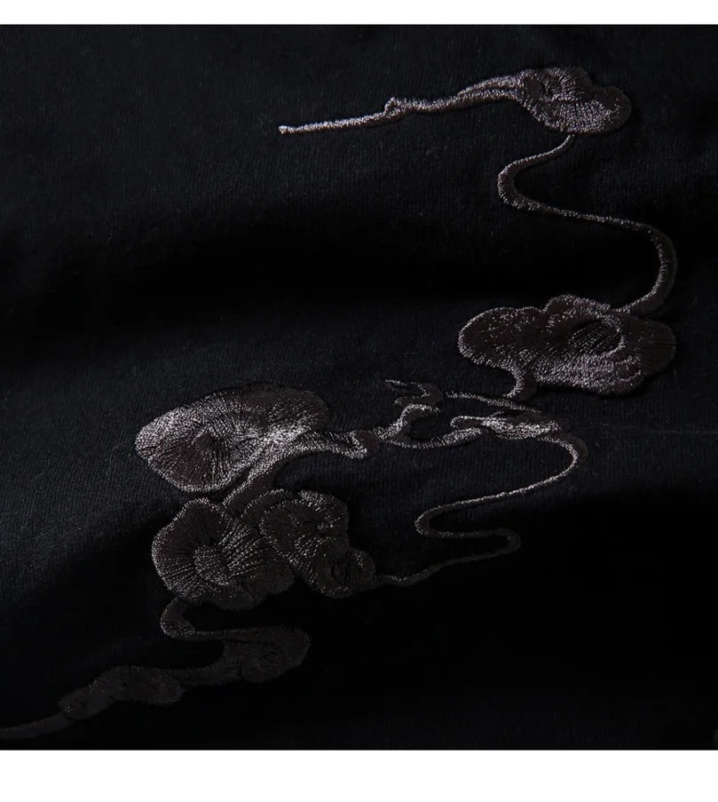 Men Embroidered Mythical Beast T-Shirt Sukajan Cotton Short Sleeve Hip Hop Tee