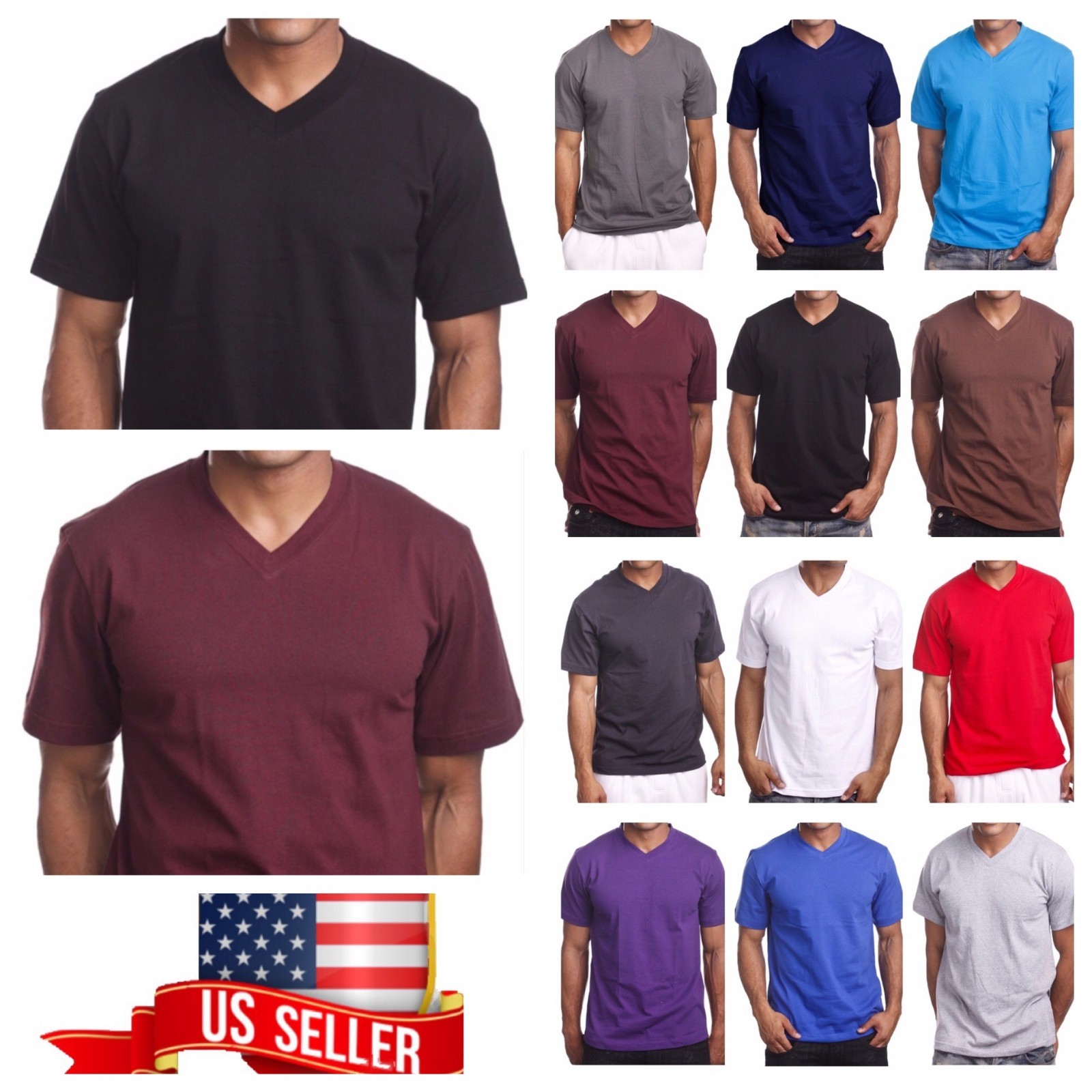 Mens T-Shirt HEAVY WEIGHT Plain V-Neck BIG AND TALL Camo Hunt GYM Active Tee