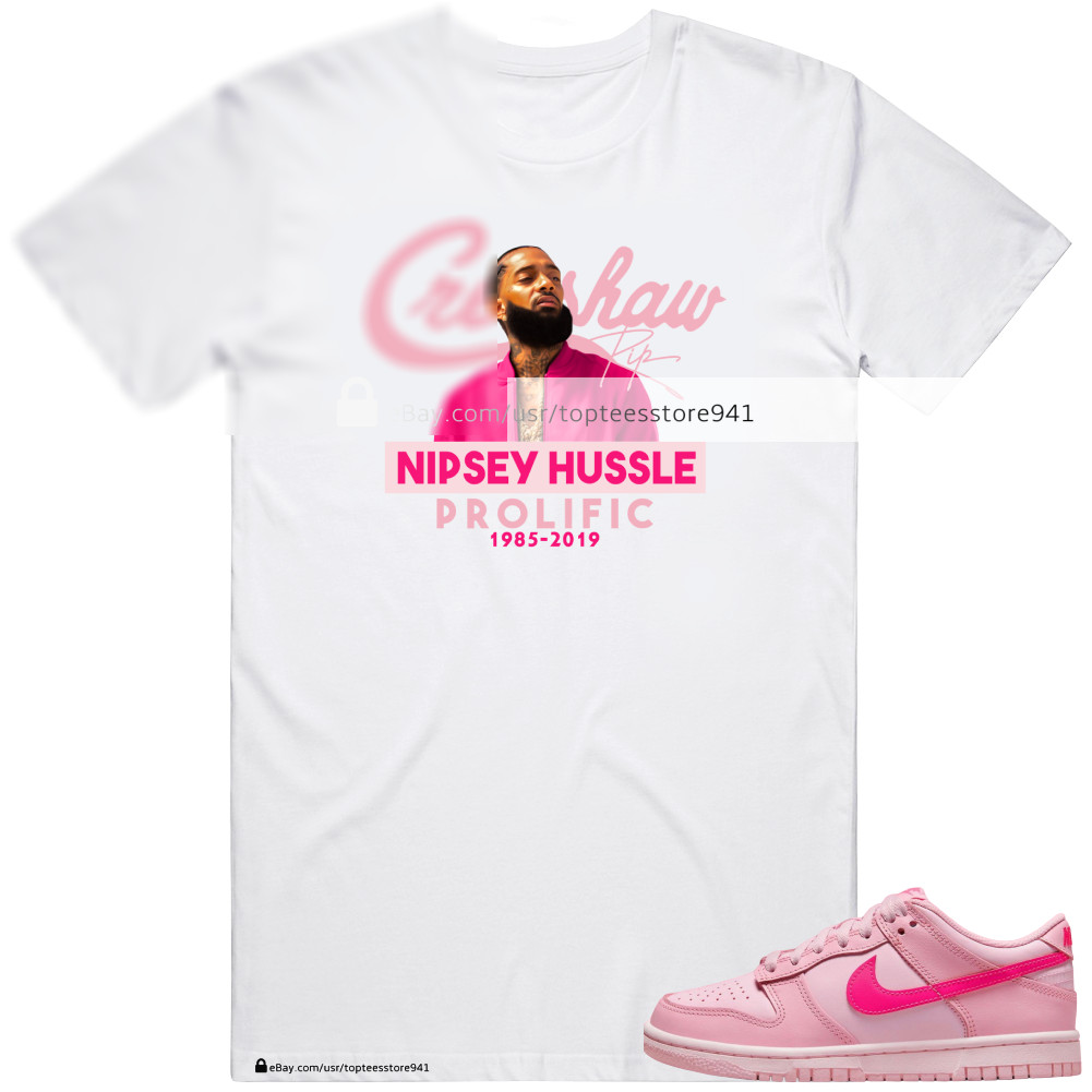 White T-Shirt Inspired by Nipsey Hussle Nike Dunk Low Triple Pink