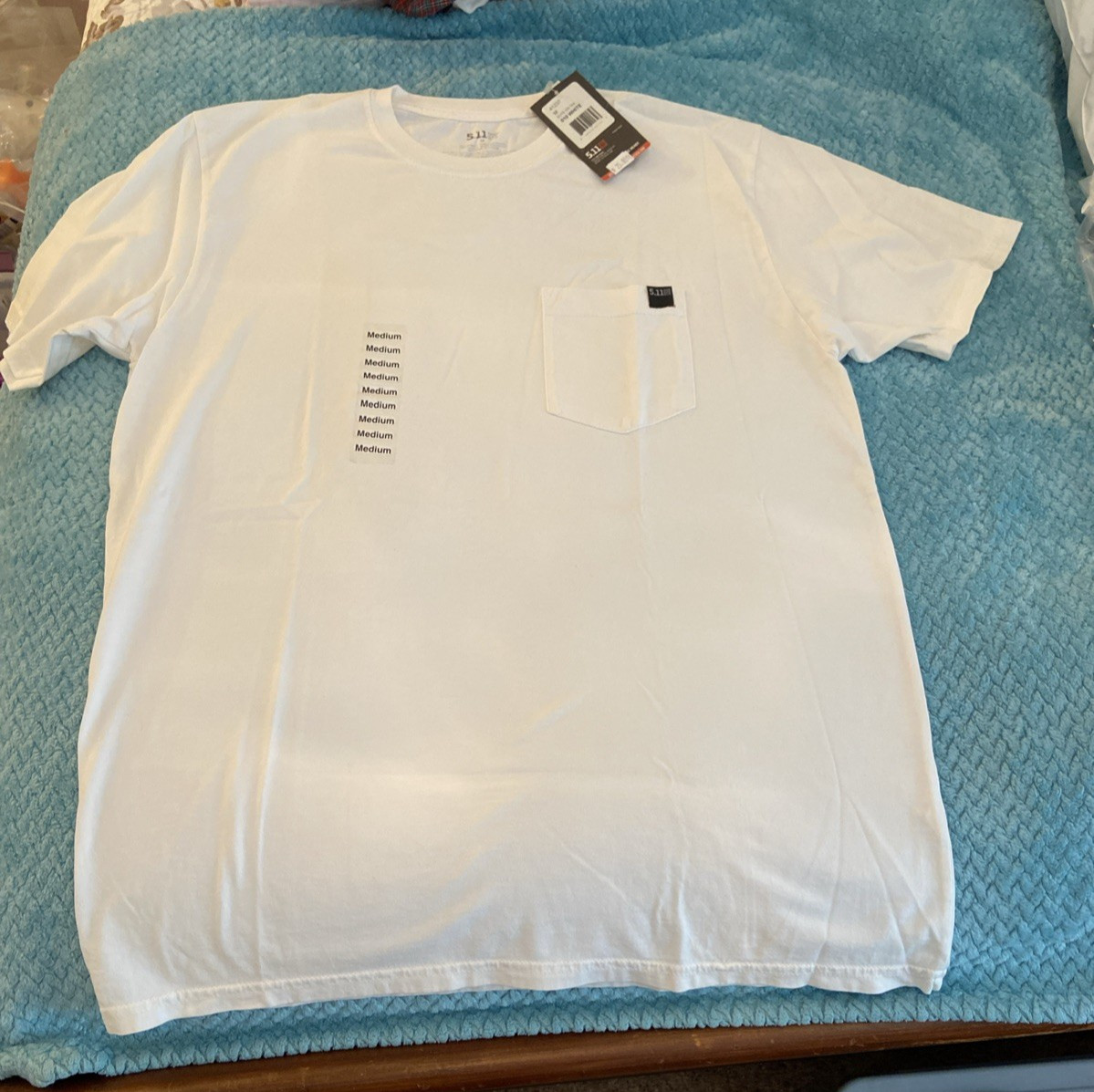 5.11 Tactical Mens Pocket Short Sleeve T-Shirt in WHITE Size Medium